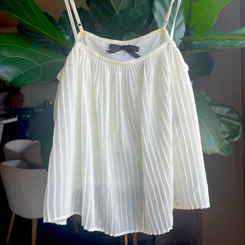 Flowy White Pleated Blouse with Thin Straps